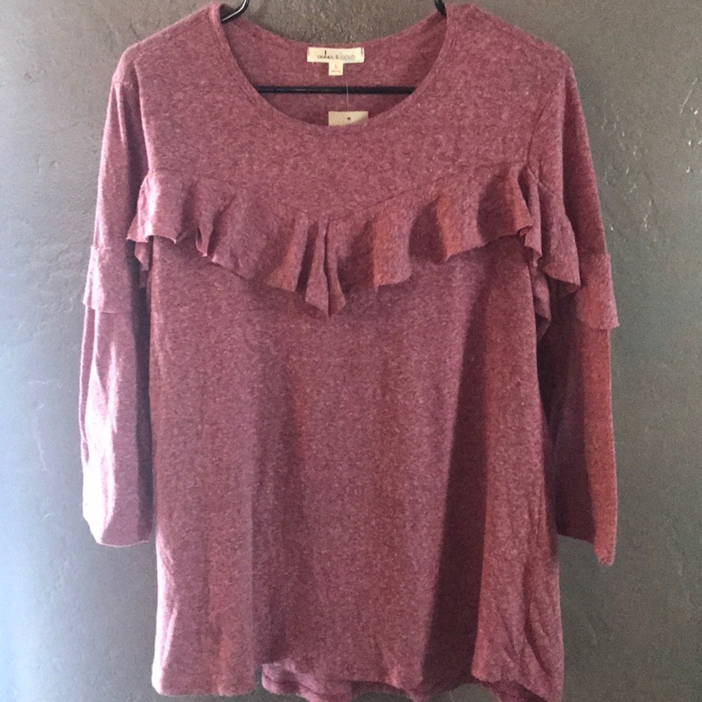 Cedar & Gold Crossed Ruffle Top